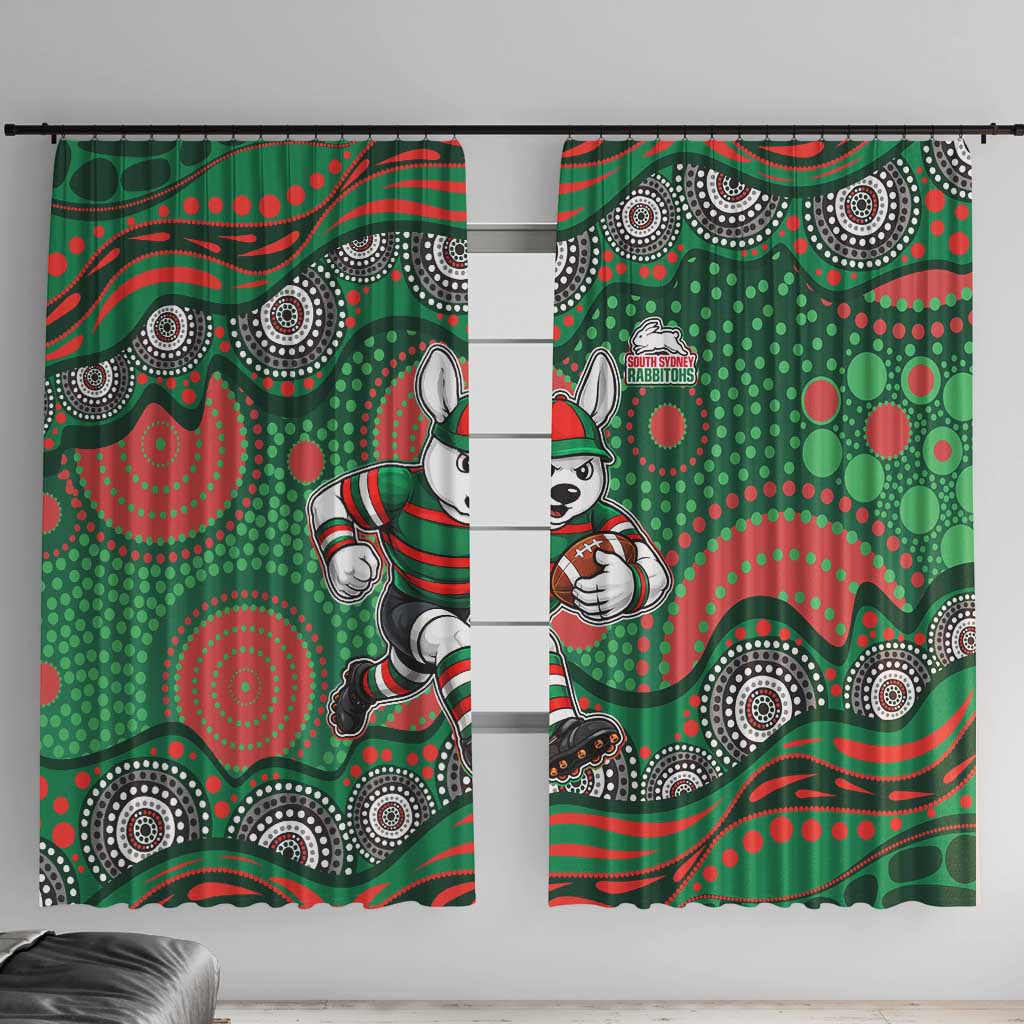 South Sydney Rabbitohs Window Curtain Aboriginal Dot Pattern - Rugby Mascot Heritage Pride