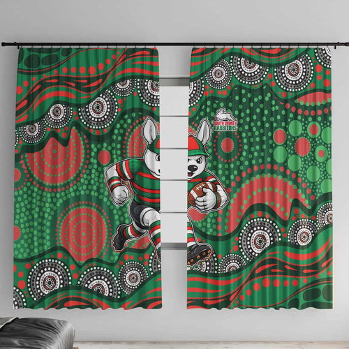 South Sydney Rabbitohs Window Curtain Aboriginal Dot Pattern - Rugby Mascot Heritage Pride