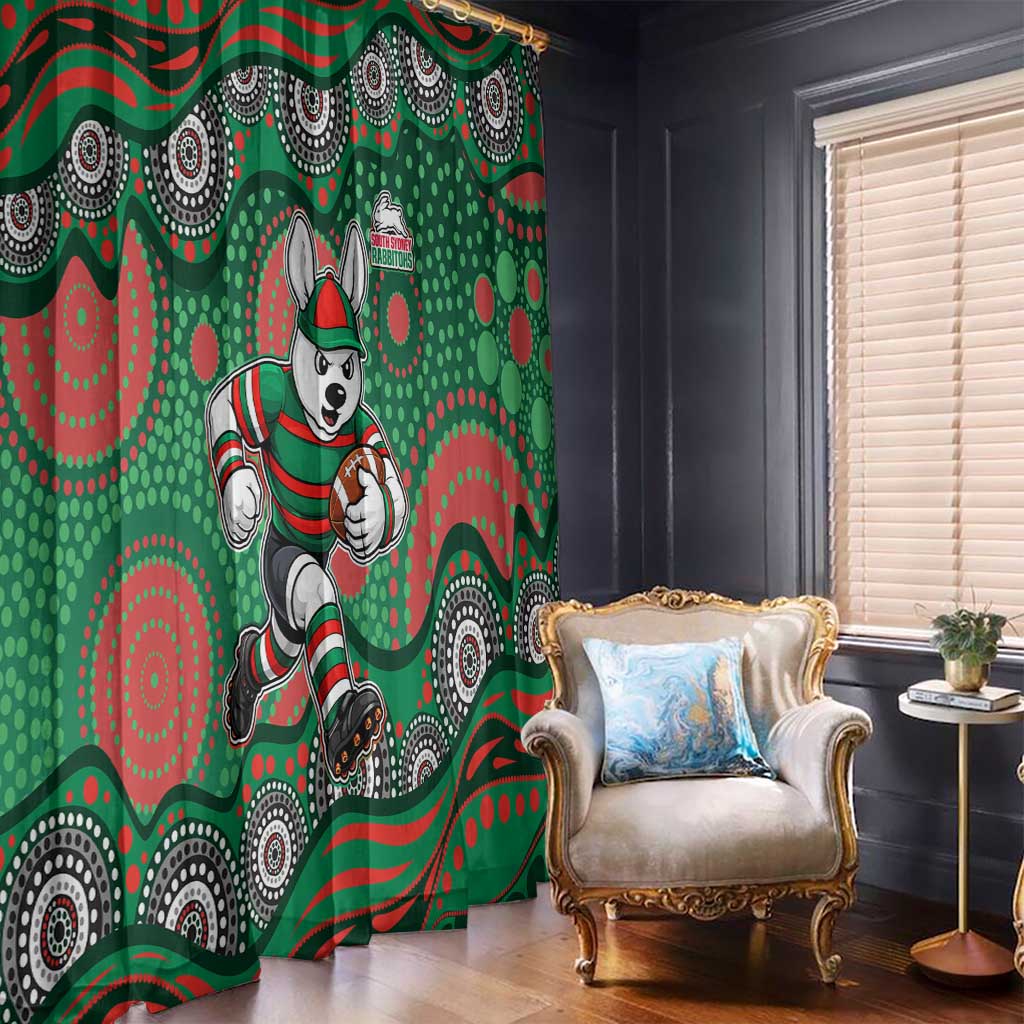 South Sydney Rabbitohs Window Curtain Aboriginal Dot Pattern - Rugby Mascot Heritage Pride