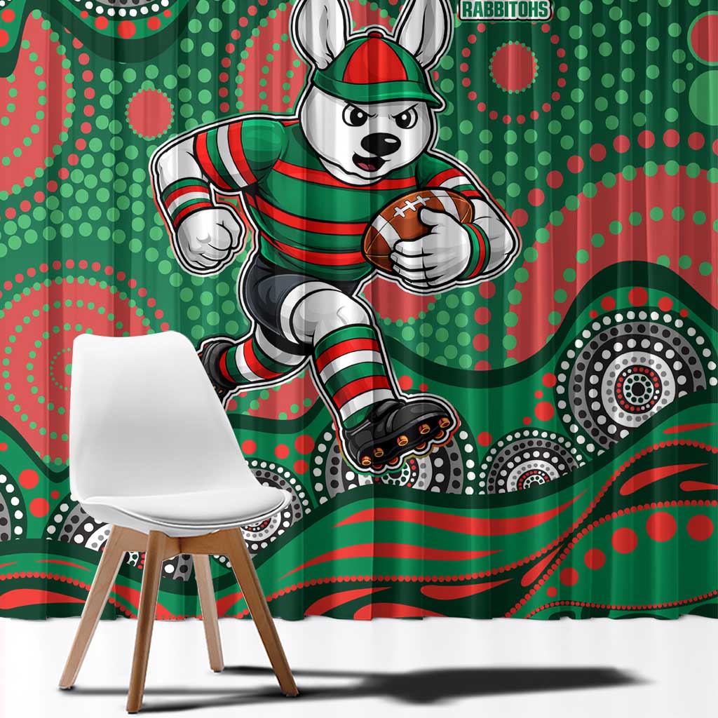 South Sydney Rabbitohs Window Curtain Aboriginal Dot Pattern - Rugby Mascot Heritage Pride