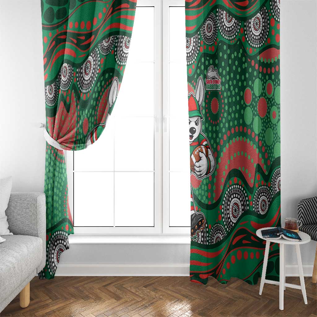 South Sydney Rabbitohs Window Curtain Aboriginal Dot Pattern - Rugby Mascot Heritage Pride