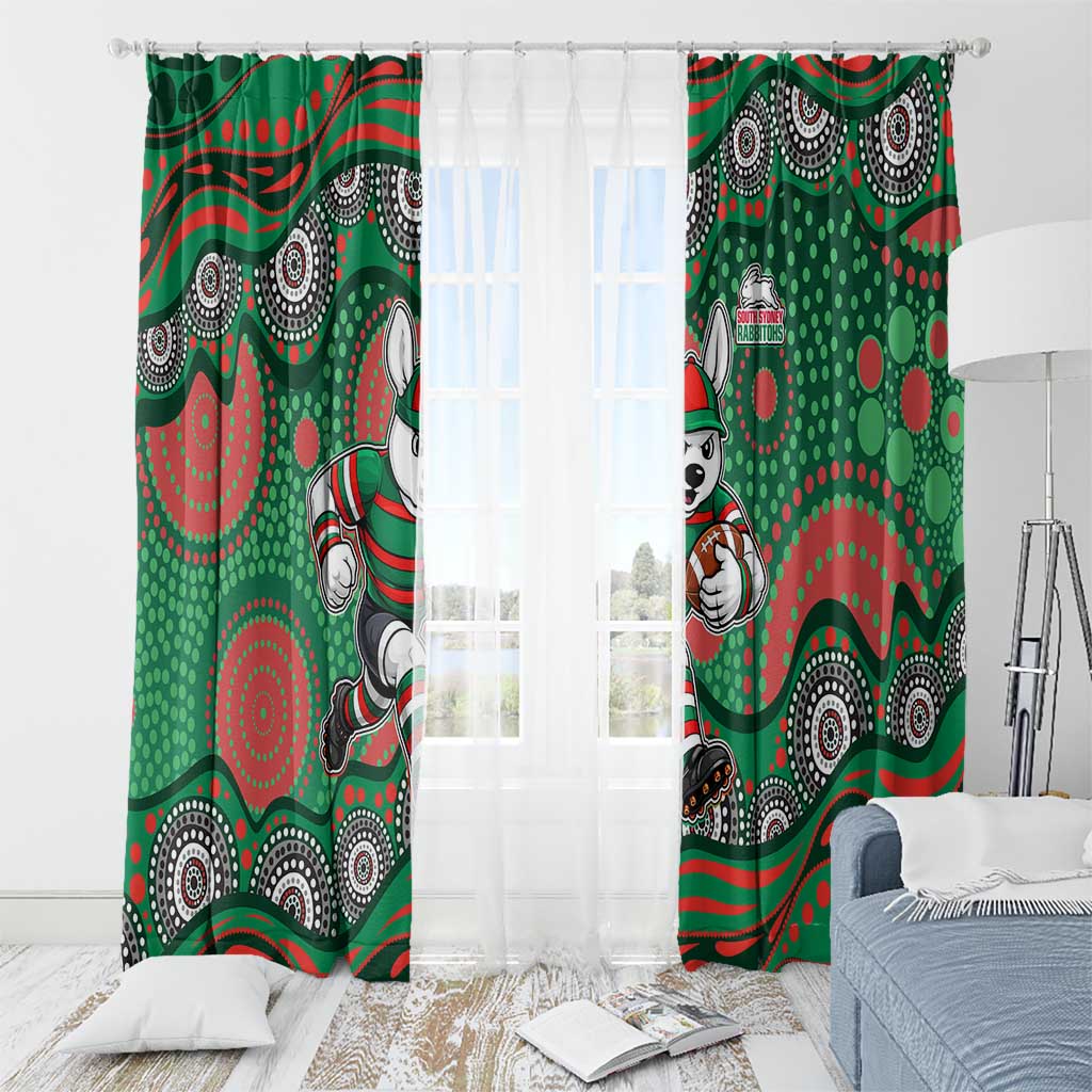 South Sydney Rabbitohs Window Curtain Aboriginal Dot Pattern - Rugby Mascot Heritage Pride