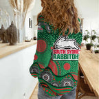 South Sydney Rabbitohs Women Casual Shirt Aboriginal Dot Pattern - Rugby Mascot Heritage Pride