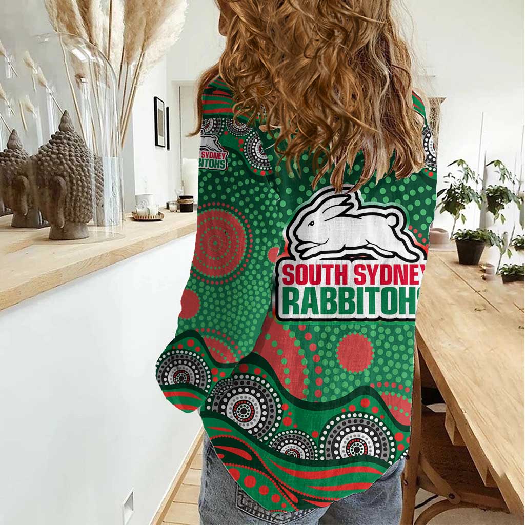 South Sydney Rabbitohs Women Casual Shirt Aboriginal Dot Pattern - Rugby Mascot Heritage Pride