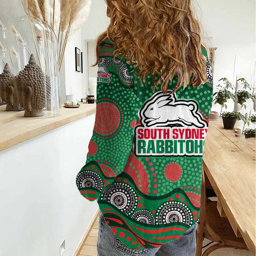 South Sydney Rabbitohs Women Casual Shirt Aboriginal Dot Pattern - Rugby Mascot Heritage Pride