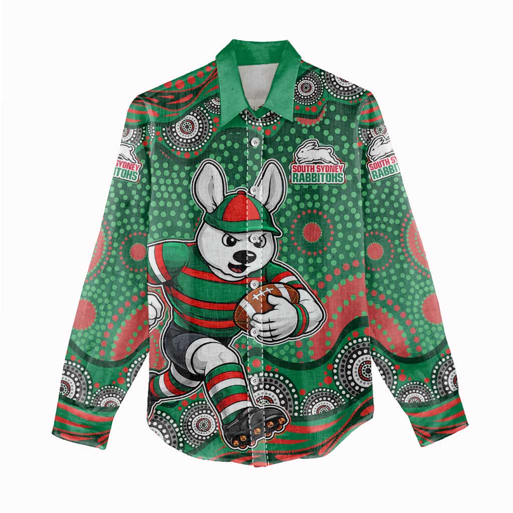 South Sydney Rabbitohs Women Casual Shirt Aboriginal Dot Pattern - Rugby Mascot Heritage Pride