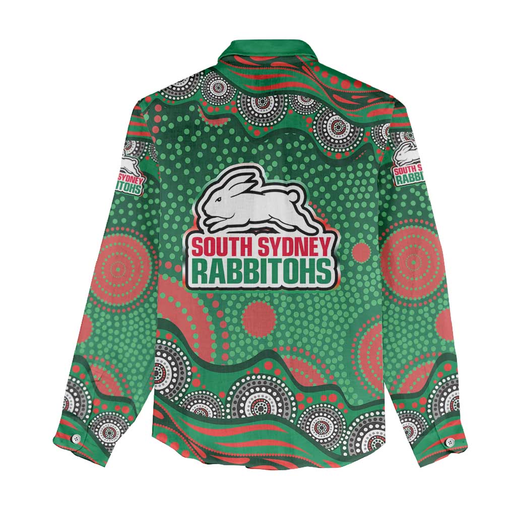 South Sydney Rabbitohs Women Casual Shirt Aboriginal Dot Pattern - Rugby Mascot Heritage Pride