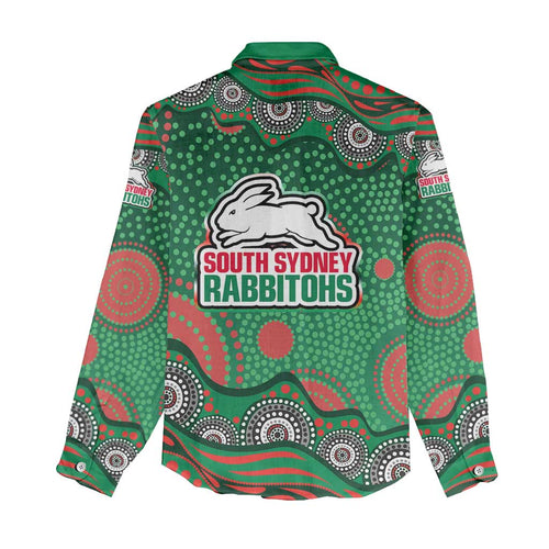 South Sydney Rabbitohs Women Casual Shirt Aboriginal Dot Pattern - Rugby Mascot Heritage Pride