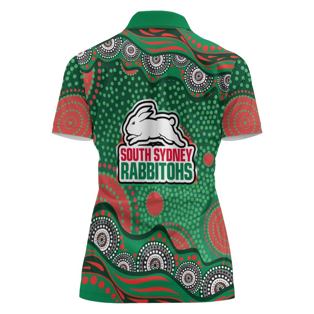 South Sydney Rabbitohs Women Polo Shirt Aboriginal Dot Pattern - Rugby Mascot Heritage Pride