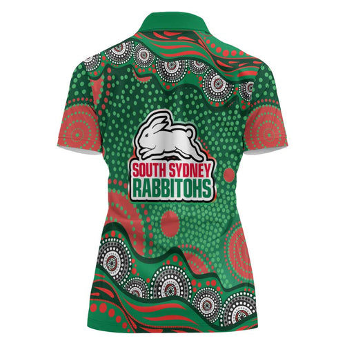South Sydney Rabbitohs Women Polo Shirt Aboriginal Dot Pattern - Rugby Mascot Heritage Pride