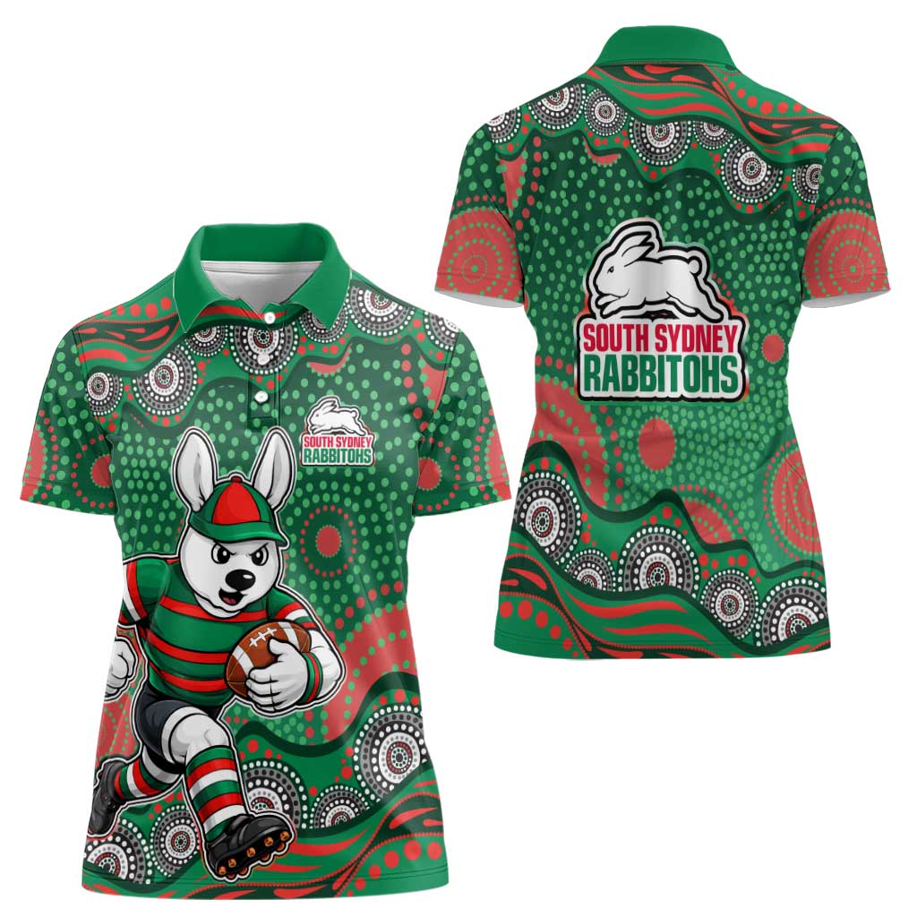South Sydney Rabbitohs Women Polo Shirt Aboriginal Dot Pattern - Rugby Mascot Heritage Pride