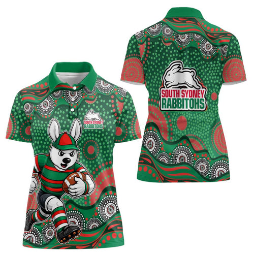South Sydney Rabbitohs Women Polo Shirt Aboriginal Dot Pattern - Rugby Mascot Heritage Pride