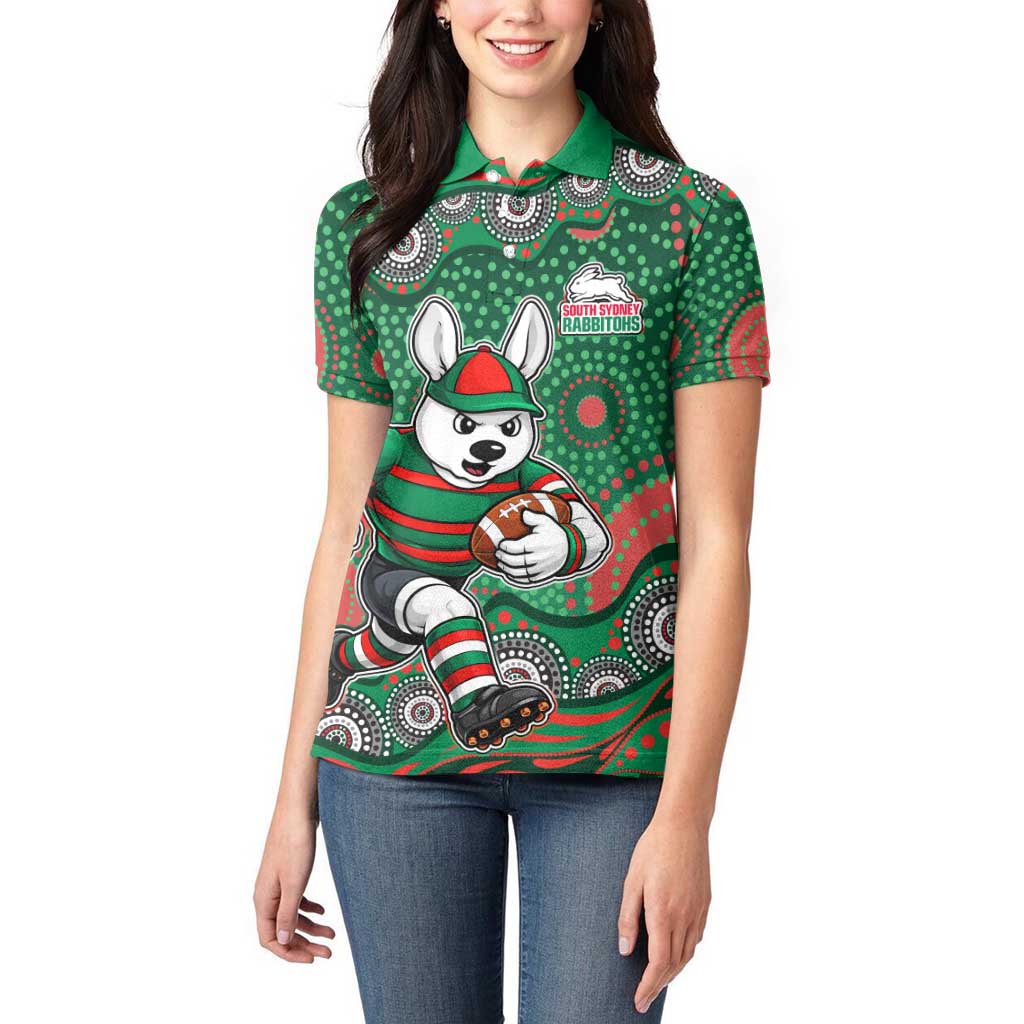 South Sydney Rabbitohs Women Polo Shirt Aboriginal Dot Pattern - Rugby Mascot Heritage Pride