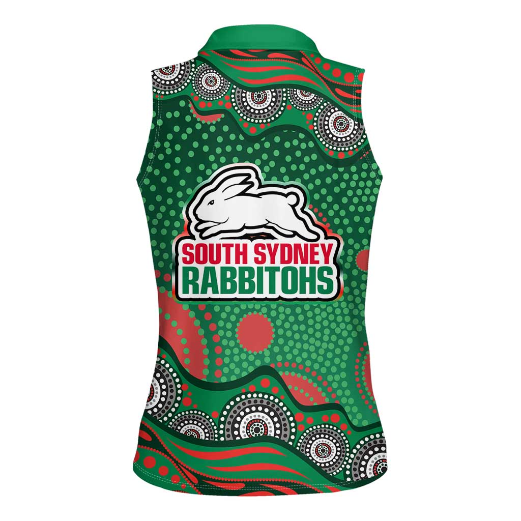 South Sydney Rabbitohs Women Sleeveless Polo Shirt Aboriginal Dot Pattern - Rugby Mascot Heritage Pride