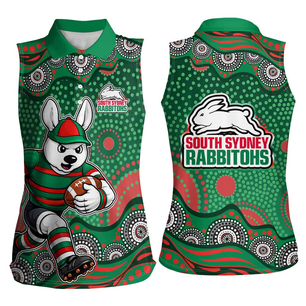 South Sydney Rabbitohs Women Sleeveless Polo Shirt Aboriginal Dot Pattern - Rugby Mascot Heritage Pride