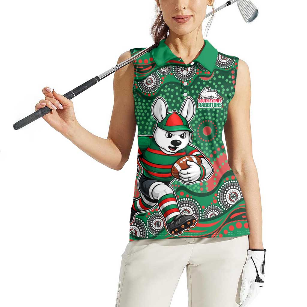 South Sydney Rabbitohs Women Sleeveless Polo Shirt Aboriginal Dot Pattern - Rugby Mascot Heritage Pride