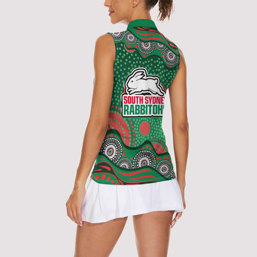 South Sydney Rabbitohs Women Sleeveless Polo Shirt Aboriginal Dot Pattern - Rugby Mascot Heritage Pride