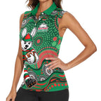 South Sydney Rabbitohs Women Sleeveless Polo Shirt Aboriginal Dot Pattern - Rugby Mascot Heritage Pride