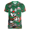 South Sydney Rabbitohs Women V-Neck T-Shirt Aboriginal Dot Pattern - Rugby Mascot Heritage Pride