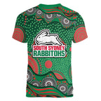 South Sydney Rabbitohs Women V-Neck T-Shirt Aboriginal Dot Pattern - Rugby Mascot Heritage Pride