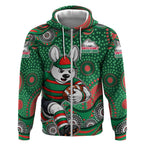 South Sydney Rabbitohs Zip Hoodie Aboriginal Dot Pattern - Rugby Mascot Heritage Pride