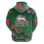South Sydney Rabbitohs Zip Hoodie Aboriginal Dot Pattern - Rugby Mascot Heritage Pride