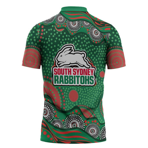 South Sydney Rabbitohs Zipper Polo Shirt Aboriginal Dot Pattern - Rugby Mascot Heritage Pride