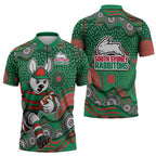 South Sydney Rabbitohs Zipper Polo Shirt Aboriginal Dot Pattern - Rugby Mascot Heritage Pride