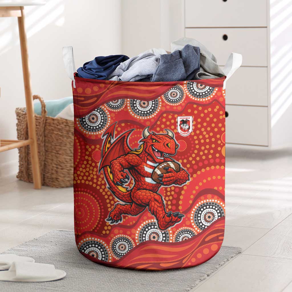 St. George Illawarra Dragons Laundry Basket Aboriginal Dot Pattern - Rugby Mascot Heritage Pride