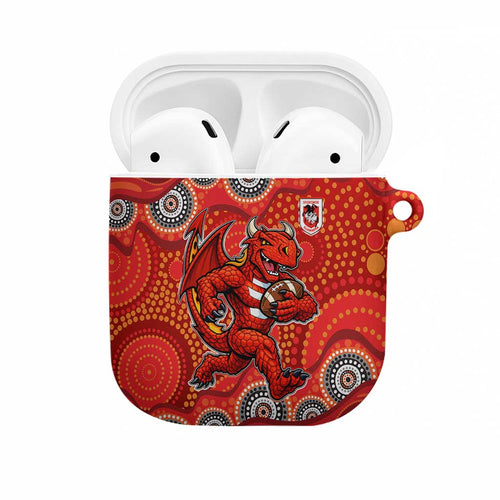 St. George Illawarra Dragons AirPods Case Aboriginal Dot Pattern - Rugby Mascot Heritage Pride