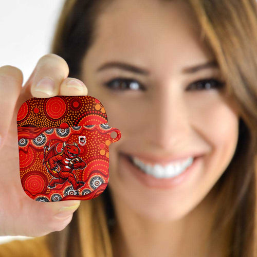 St. George Illawarra Dragons AirPods Case Aboriginal Dot Pattern - Rugby Mascot Heritage Pride