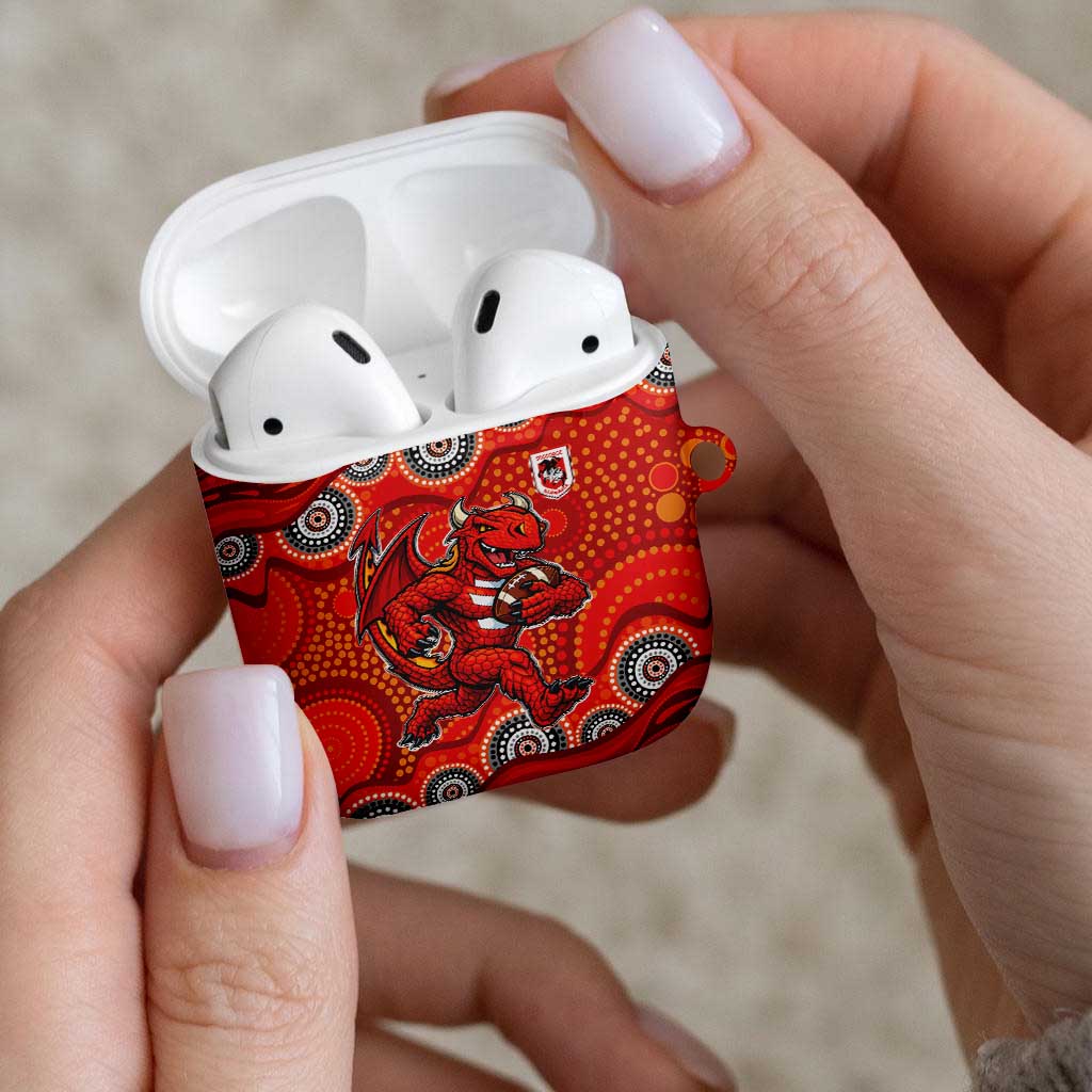 St. George Illawarra Dragons AirPods Case Aboriginal Dot Pattern - Rugby Mascot Heritage Pride