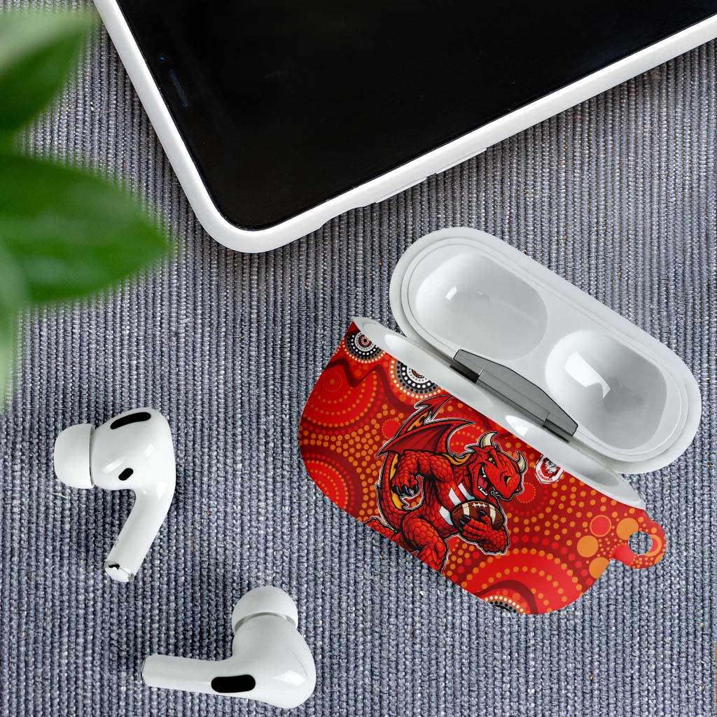 St. George Illawarra Dragons AirPods Case Aboriginal Dot Pattern - Rugby Mascot Heritage Pride