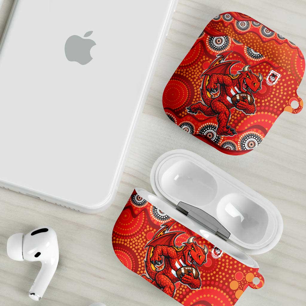 St. George Illawarra Dragons AirPods Case Aboriginal Dot Pattern - Rugby Mascot Heritage Pride