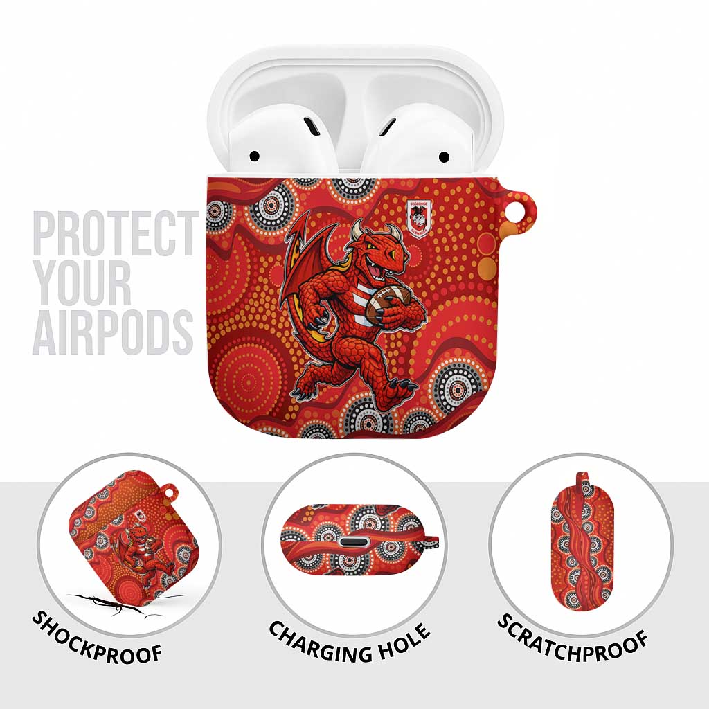 St. George Illawarra Dragons AirPods Case Aboriginal Dot Pattern - Rugby Mascot Heritage Pride