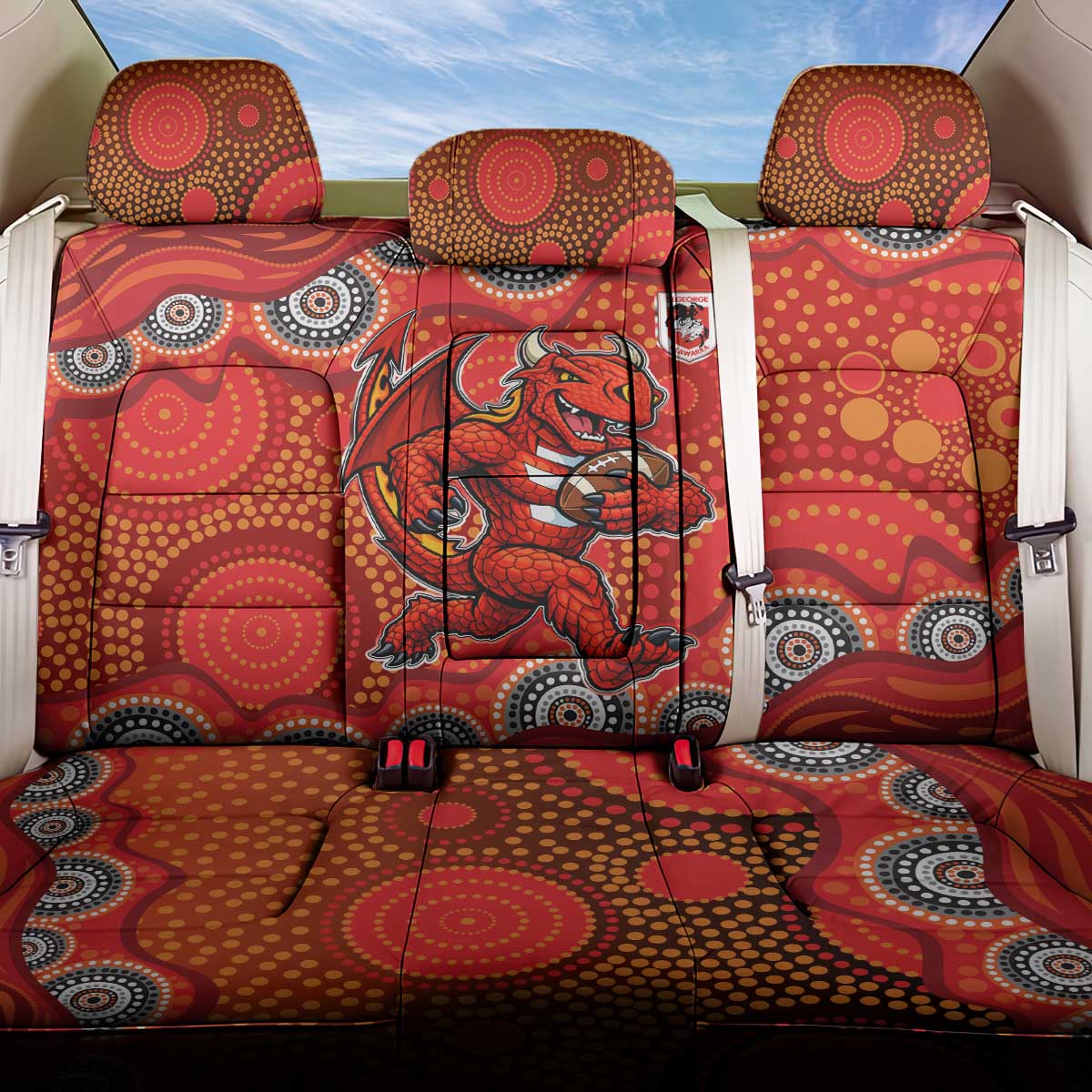 St. George Illawarra Dragons Back Car Seat Cover Aboriginal Dot Pattern - Rugby Mascot Heritage Pride