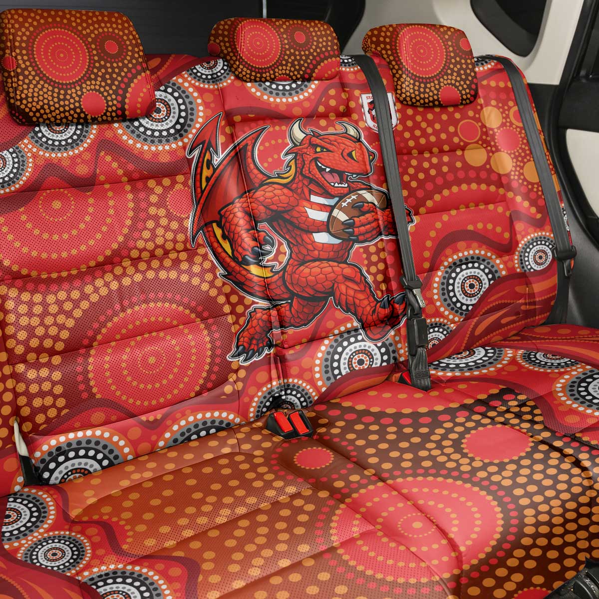 St. George Illawarra Dragons Back Car Seat Cover Aboriginal Dot Pattern - Rugby Mascot Heritage Pride