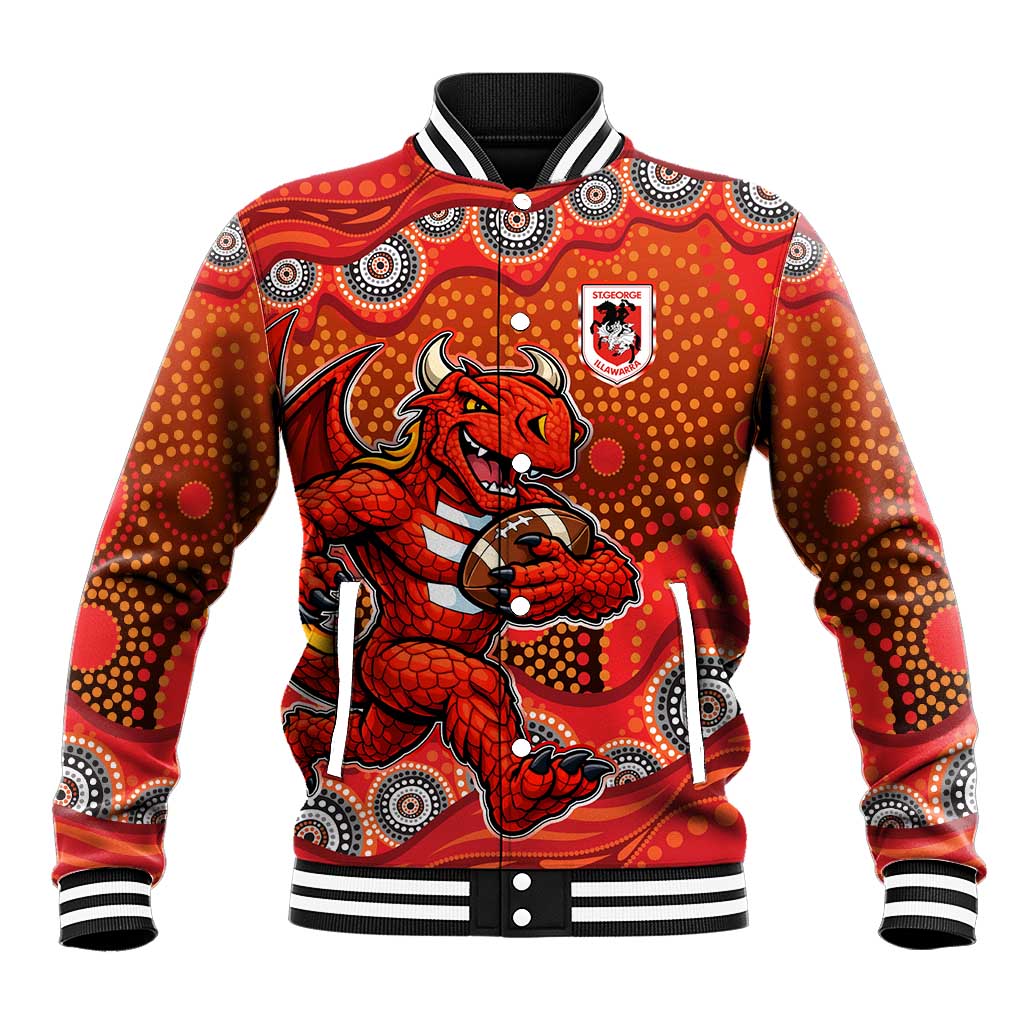 St. George Illawarra Dragons Baseball Jacket Aboriginal Dot Pattern - Rugby Mascot Heritage Pride