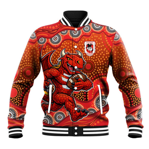 St. George Illawarra Dragons Baseball Jacket Aboriginal Dot Pattern - Rugby Mascot Heritage Pride