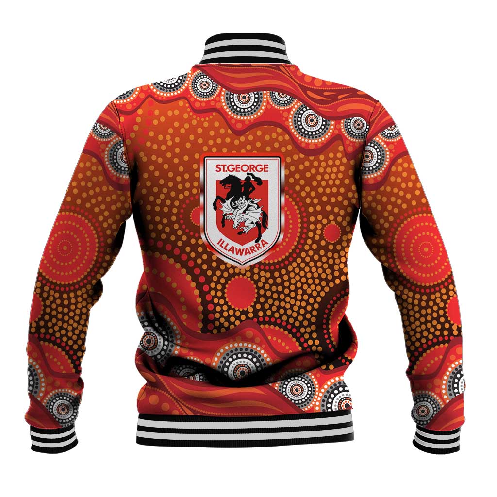 St. George Illawarra Dragons Baseball Jacket Aboriginal Dot Pattern - Rugby Mascot Heritage Pride