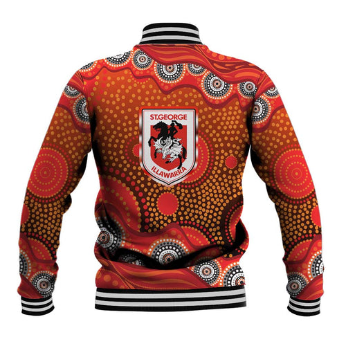 St. George Illawarra Dragons Baseball Jacket Aboriginal Dot Pattern - Rugby Mascot Heritage Pride