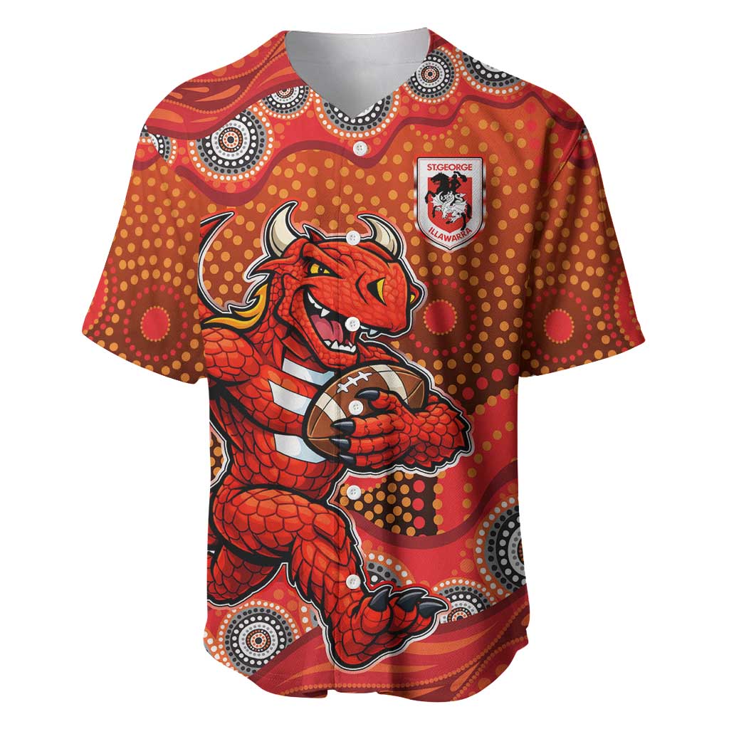 St. George Illawarra Dragons Baseball Jersey Aboriginal Dot Pattern - Rugby Mascot Heritage Pride