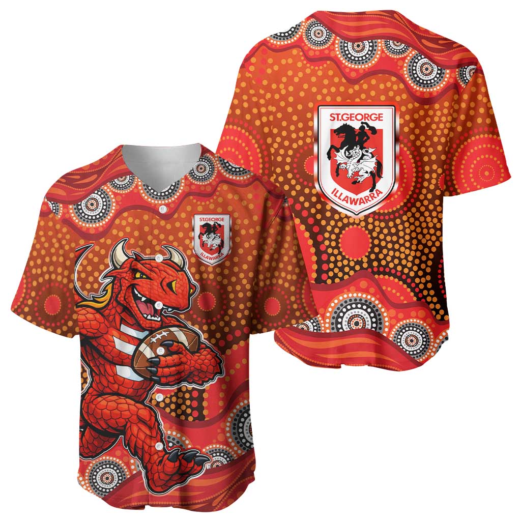 St. George Illawarra Dragons Baseball Jersey Aboriginal Dot Pattern - Rugby Mascot Heritage Pride