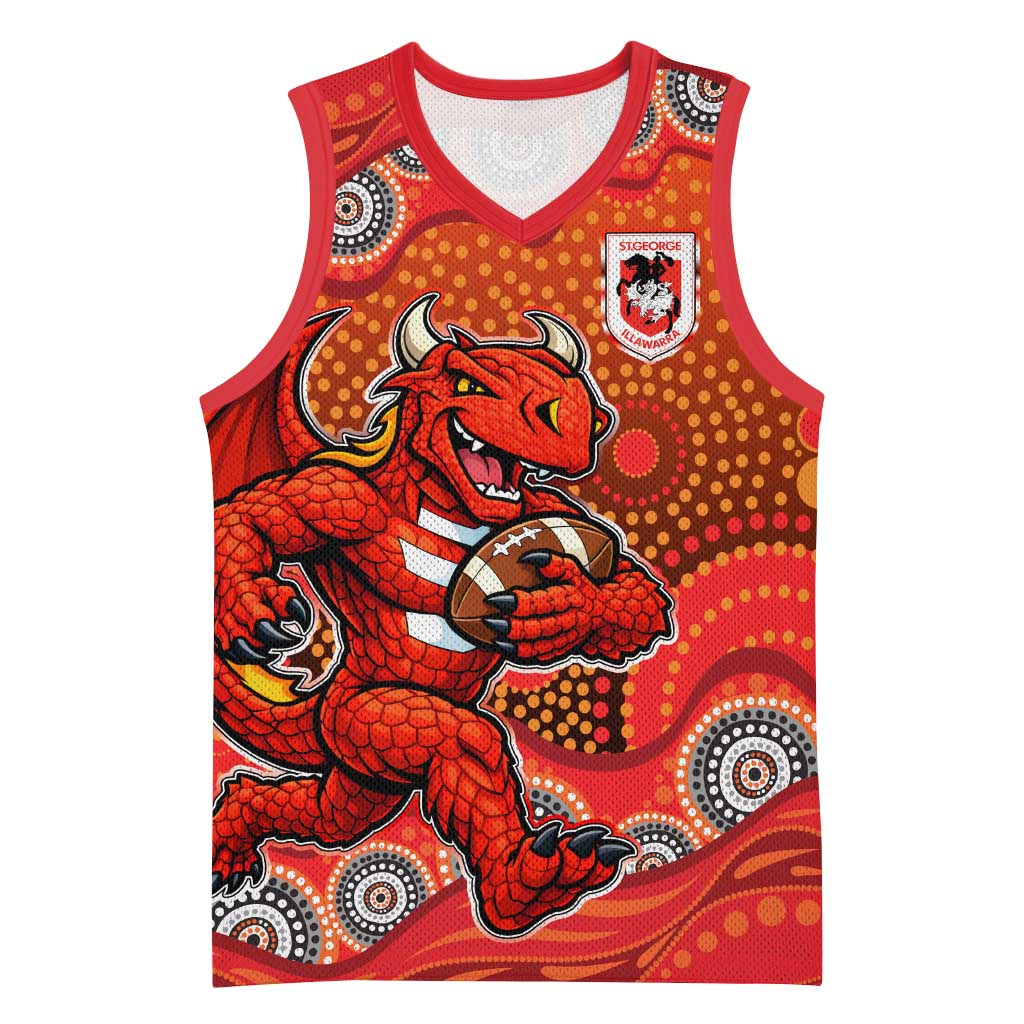 St. George Illawarra Dragons Basketball Jersey Aboriginal Dot Pattern - Rugby Mascot Heritage Pride