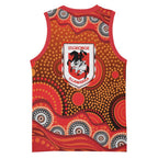 St. George Illawarra Dragons Basketball Jersey Aboriginal Dot Pattern - Rugby Mascot Heritage Pride