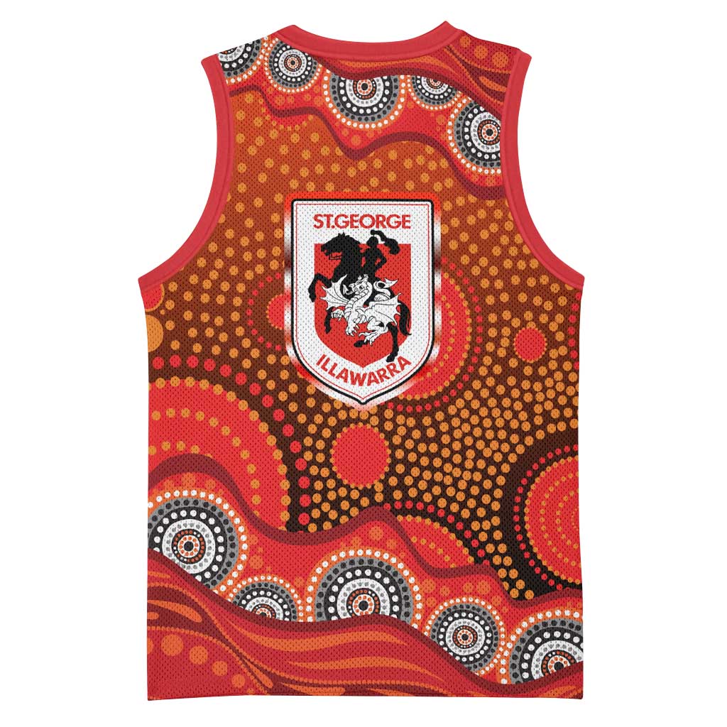 St. George Illawarra Dragons Basketball Jersey Aboriginal Dot Pattern - Rugby Mascot Heritage Pride