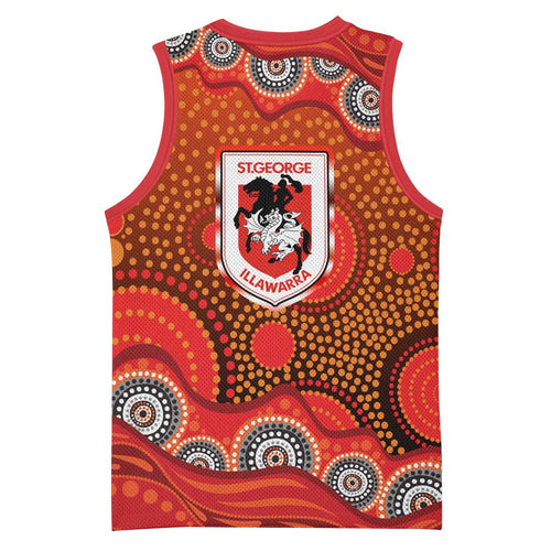 St. George Illawarra Dragons Basketball Jersey Aboriginal Dot Pattern - Rugby Mascot Heritage Pride
