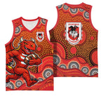 St. George Illawarra Dragons Basketball Jersey Aboriginal Dot Pattern - Rugby Mascot Heritage Pride