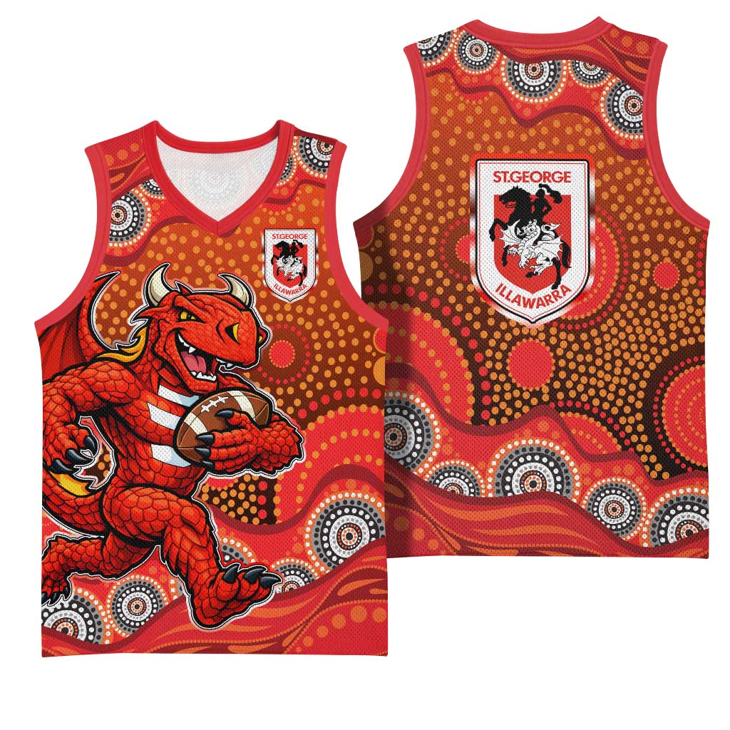 St. George Illawarra Dragons Basketball Jersey Aboriginal Dot Pattern - Rugby Mascot Heritage Pride
