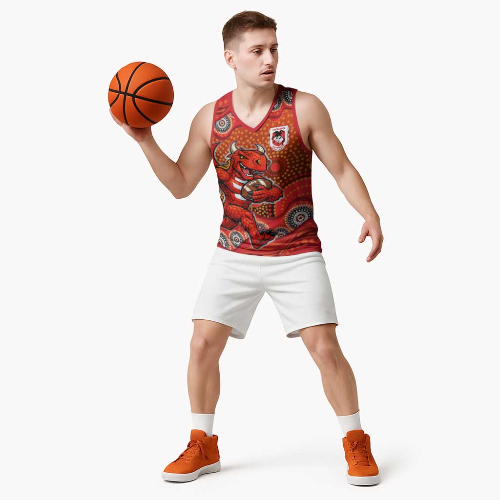 St. George Illawarra Dragons Basketball Jersey Aboriginal Dot Pattern - Rugby Mascot Heritage Pride